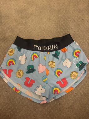 Chicknlegs Women's Light Blue Athletic Shorts with Fun Print